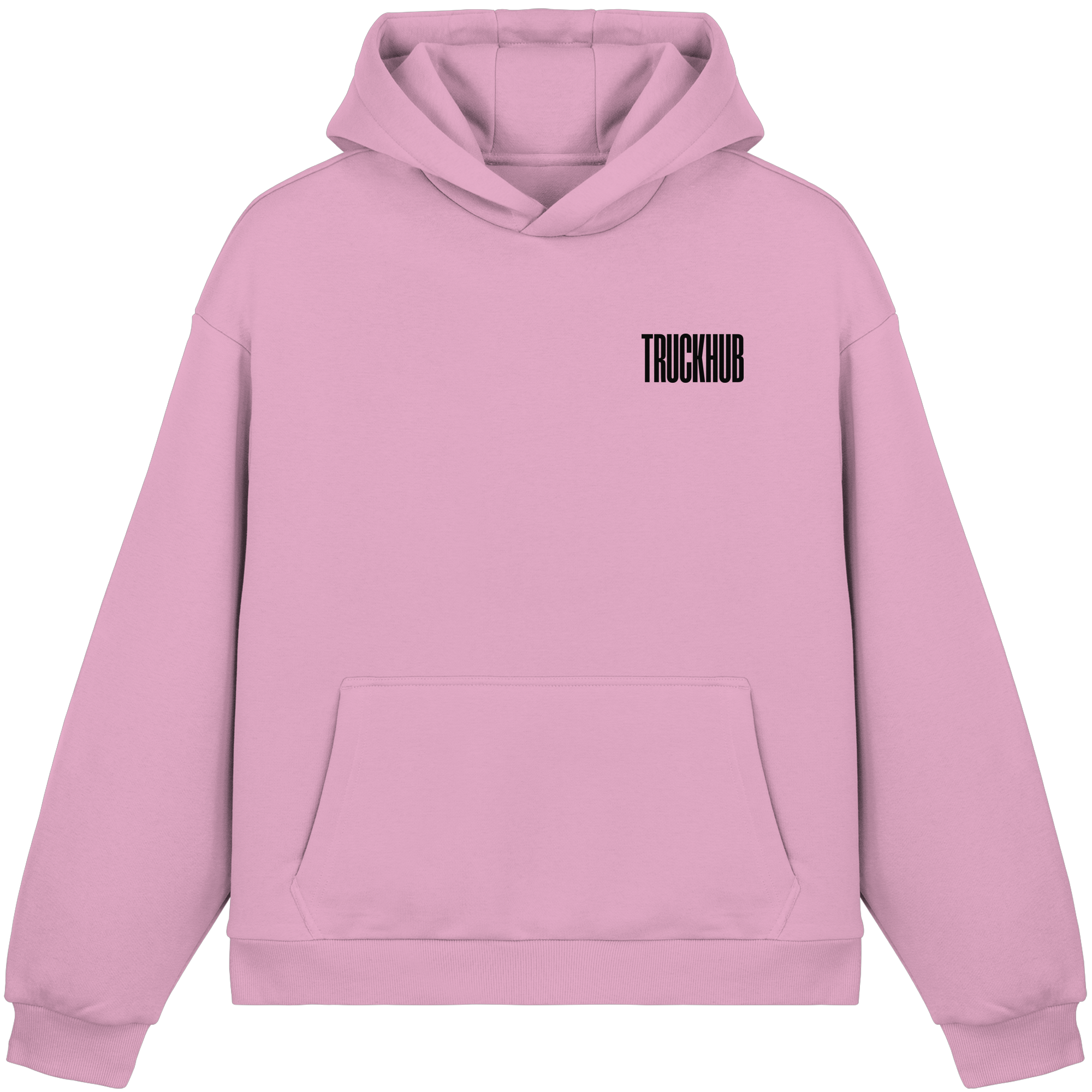 TruckHub Europe Classics Hoodie – pinker Kapuzenpullover mit schwarzem Logo-Backprint, Streetwear für Trucker und Fans der europäischen Truck-Kultur
