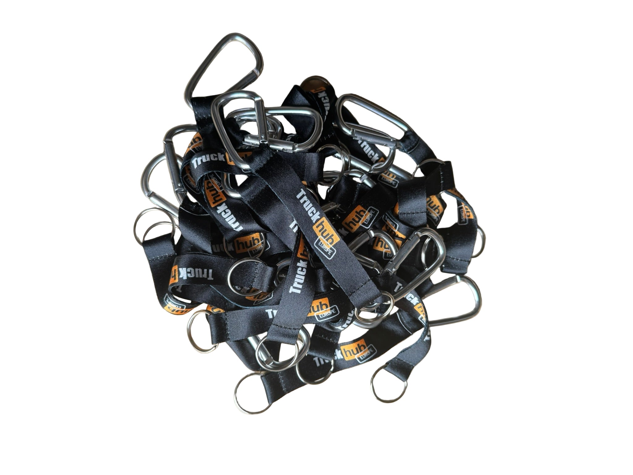 TruckHub Europe Schlüsselanhänger – schwarzes Lanyard mit Logo und Metallkarabiner, praktisches Accessoire für Trucker und Fans der europäischen Truck-Kultur