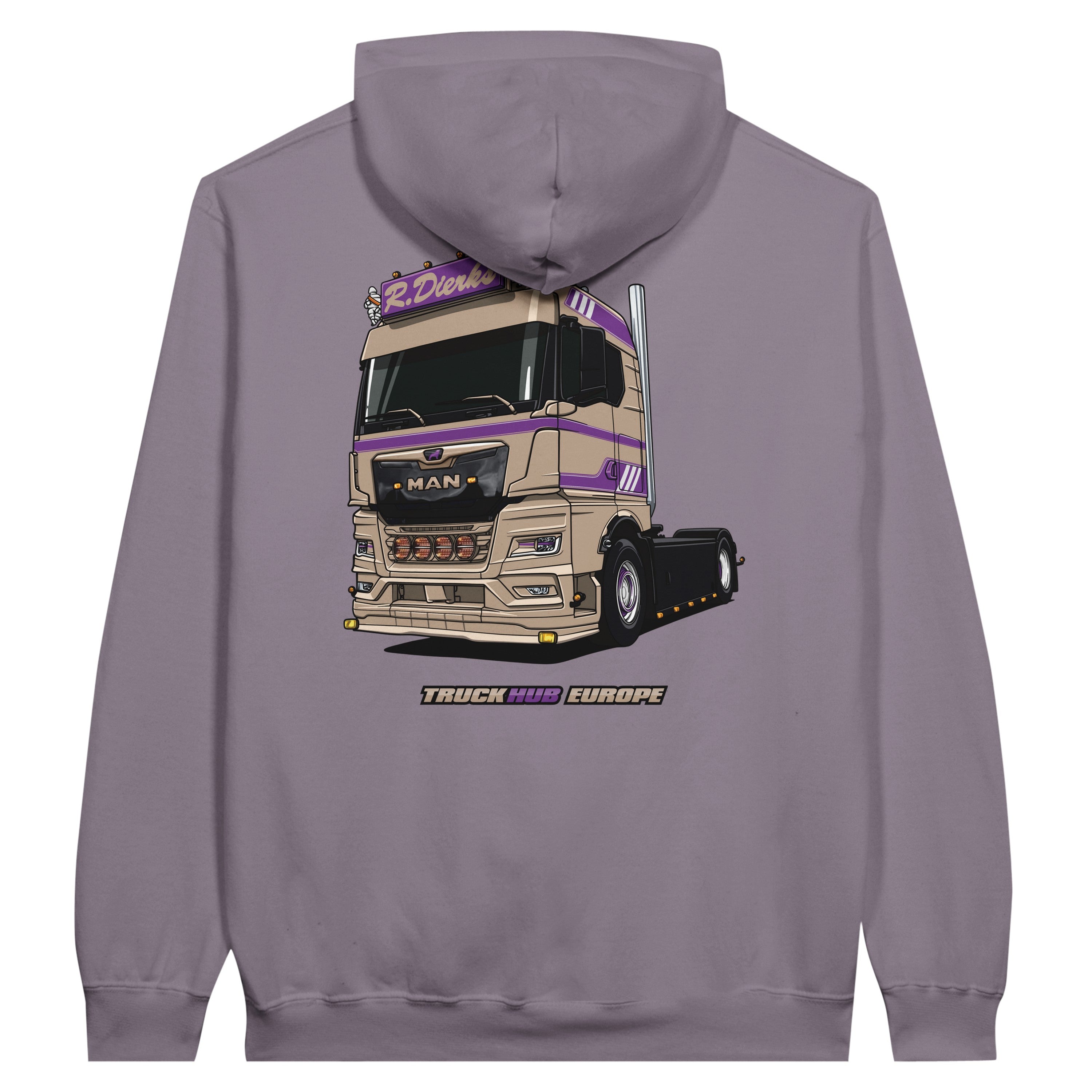TruckHub Europe Hoodie - Altrosa 
Kapuzenpullover mit MAN LKW-Illustration und Schriftzug „TruckHub Europe“, Streetwear für Trucker und Fans der europäischen Truck-Kultur